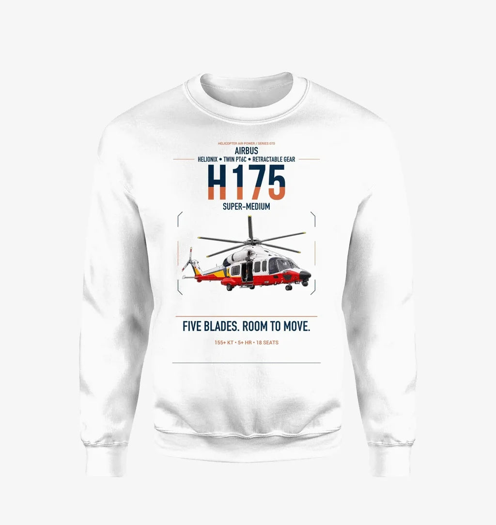 Airbus H175 design on white sweatshirt