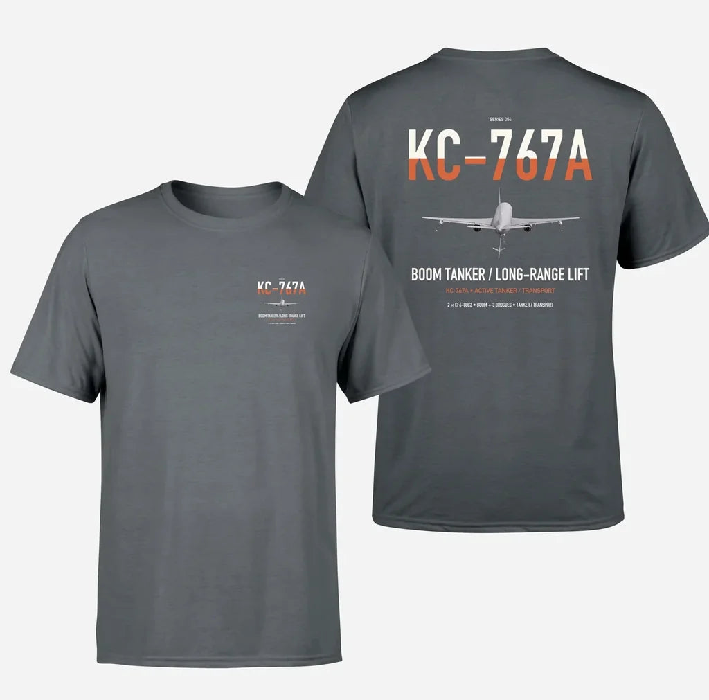 Boeing KC-767A design on gray double-side t-shirt, double-side print