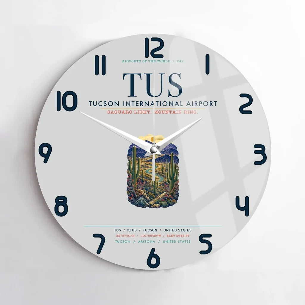Tucson International Airport (TUS) design on light gray no frame wall clock