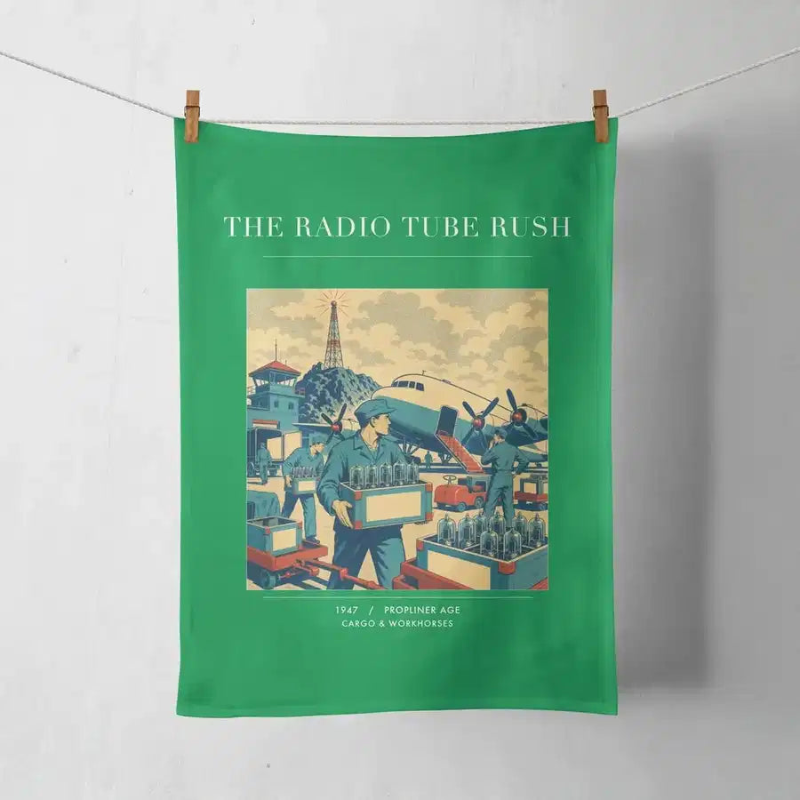 VINTAGE G4414 - The Radio Tube Rush - Designed Towels design on green