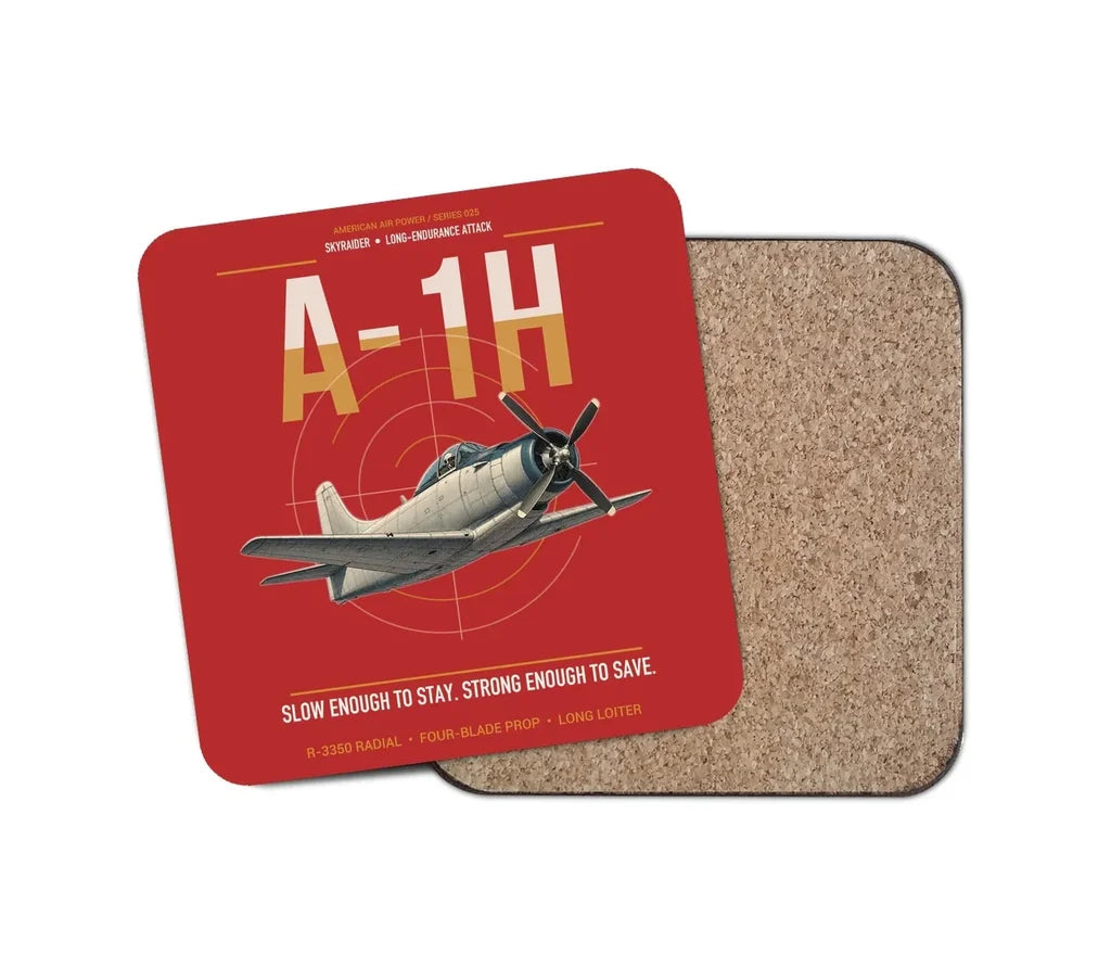 A-1H Skyraider design on red 1 piece coaster