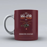 Thumbnail for Kaman HH-43B Huskie design on dark red ceramic mug, double-side print