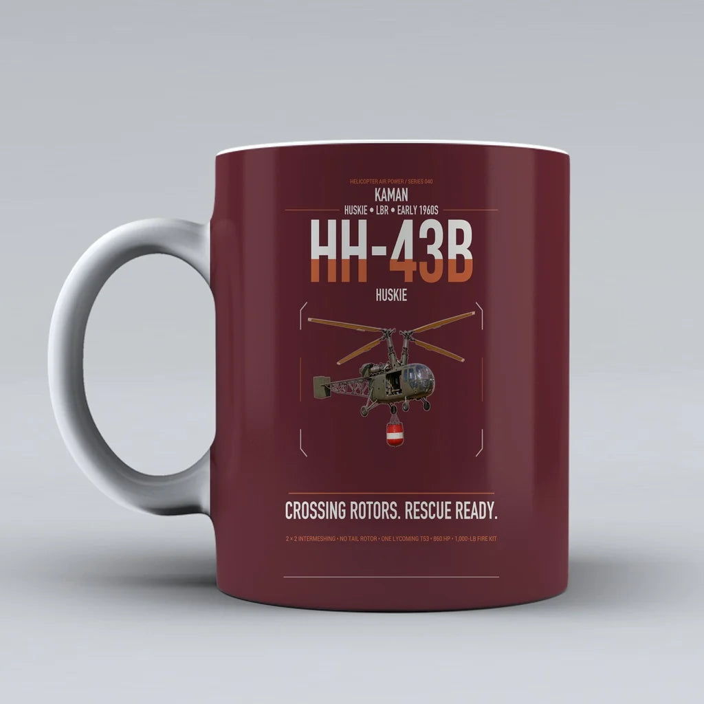 Kaman HH-43B Huskie design on dark red ceramic mug, double-side print
