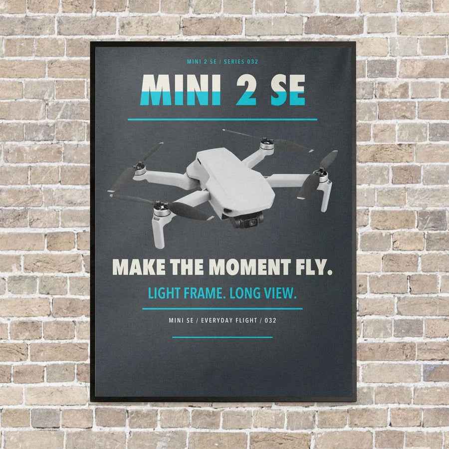 DJI Mini 2 SE vertical canvas print - framed - gray background