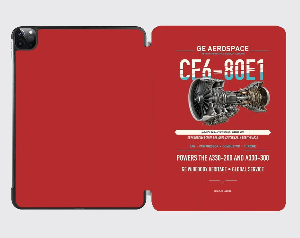 CF6-80E1 design on red ipad tablet case