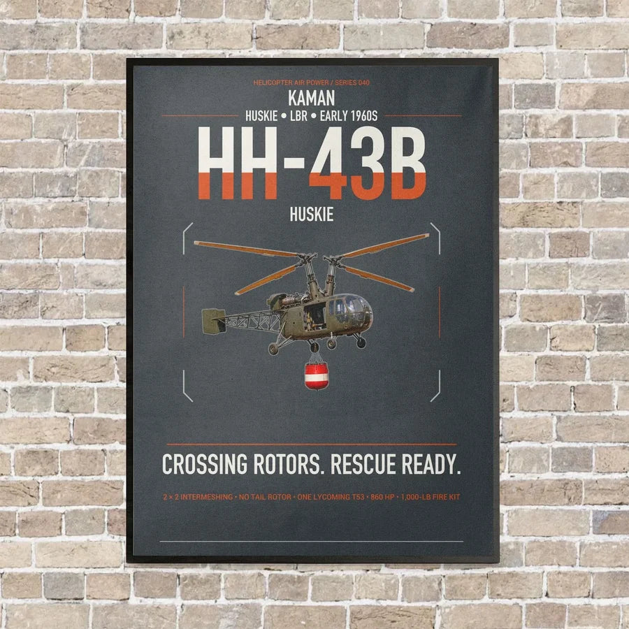 Kaman HH-43B Huskie vertical canvas print - framed - gray background