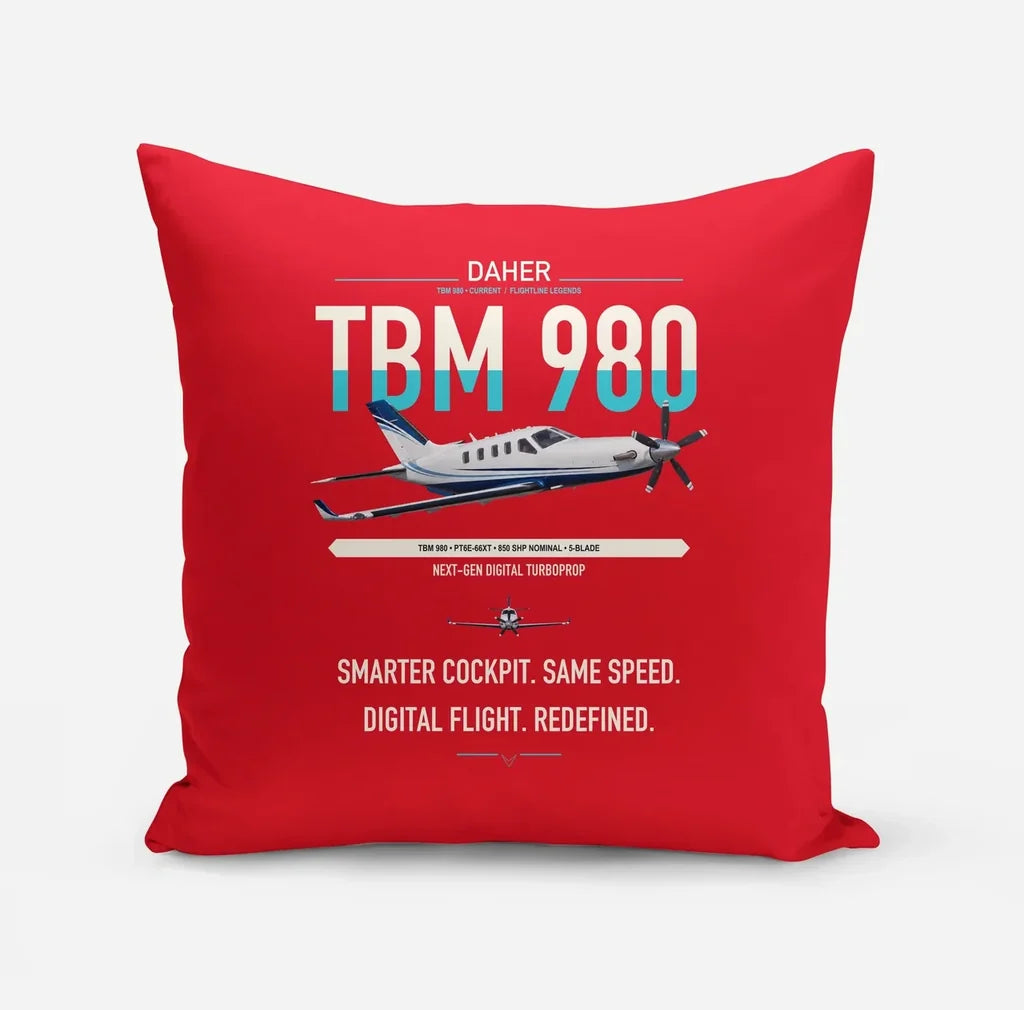 Daher TBM 980 design on red pillow