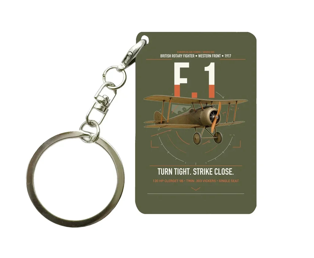 Sopwith Camel F.1 design on green army designed key chain, double-side print