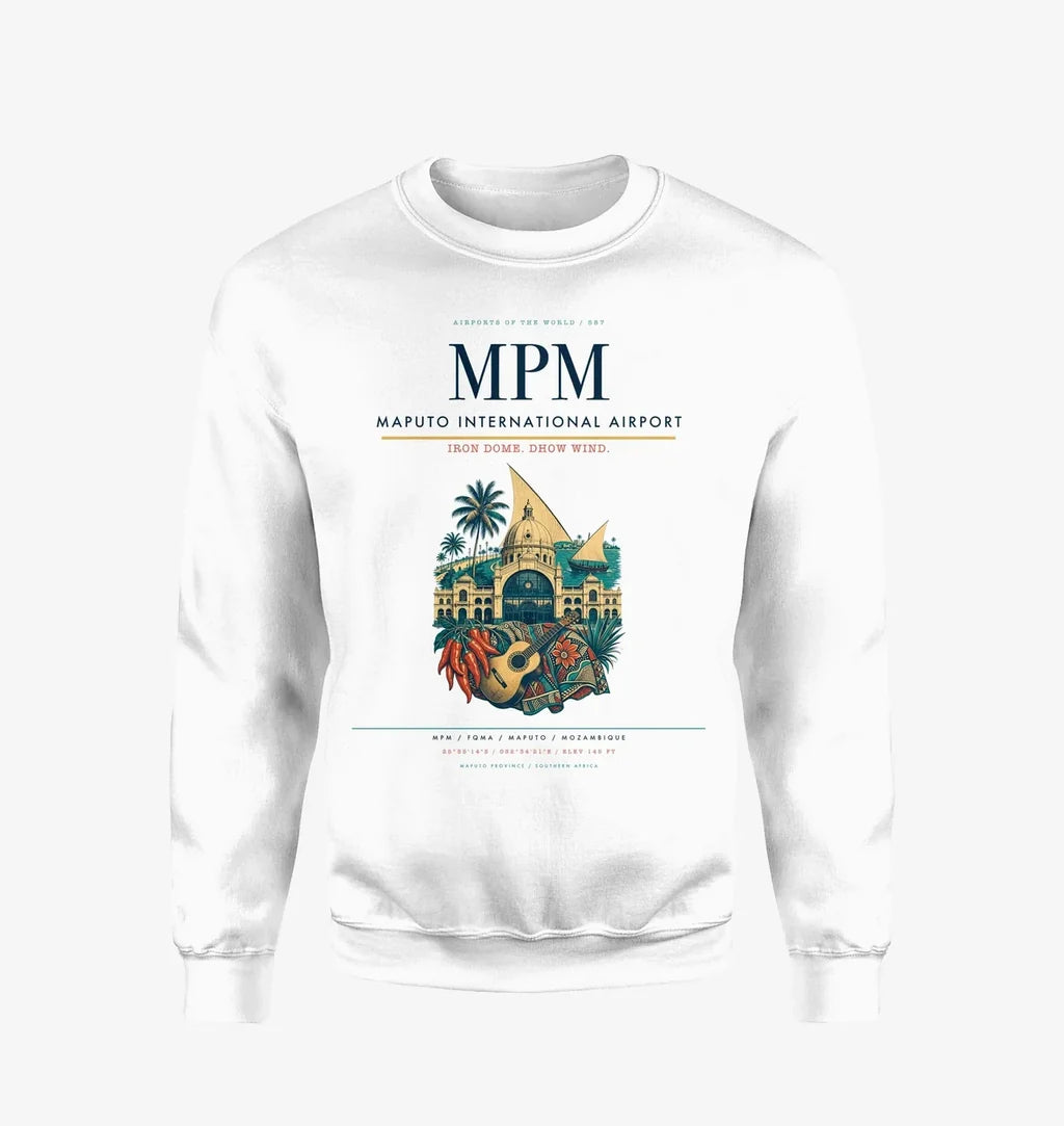 Maputo International Airport (MPM) design on white sweatshirt