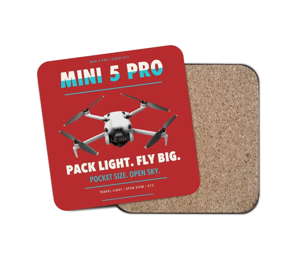 DJI Mini 5 Pro design on red 1 piece coaster