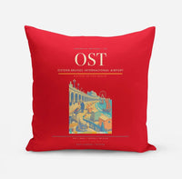 Thumbnail for Ostend-Bruges International Airport (OST) design on red pillow