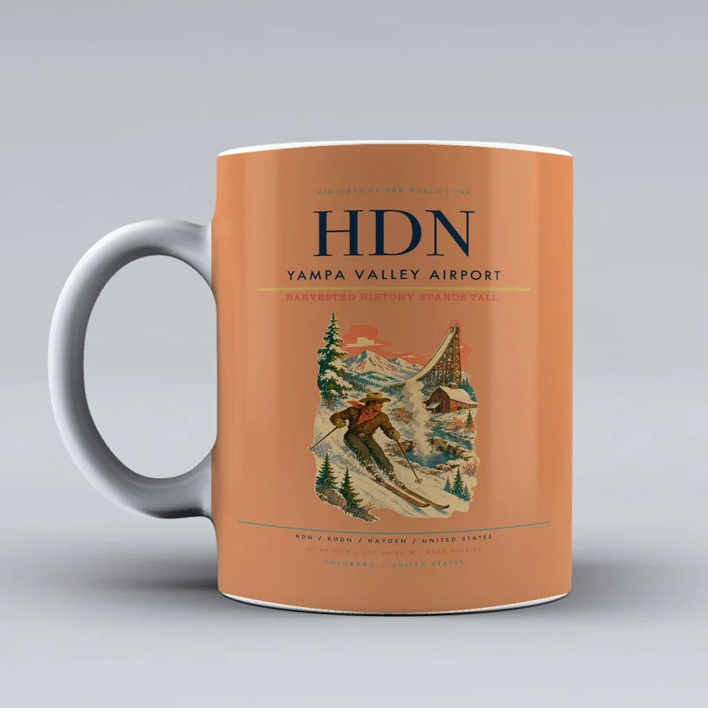 Yampa Valley Airport (HDN) airport code design on orange ceramic mug