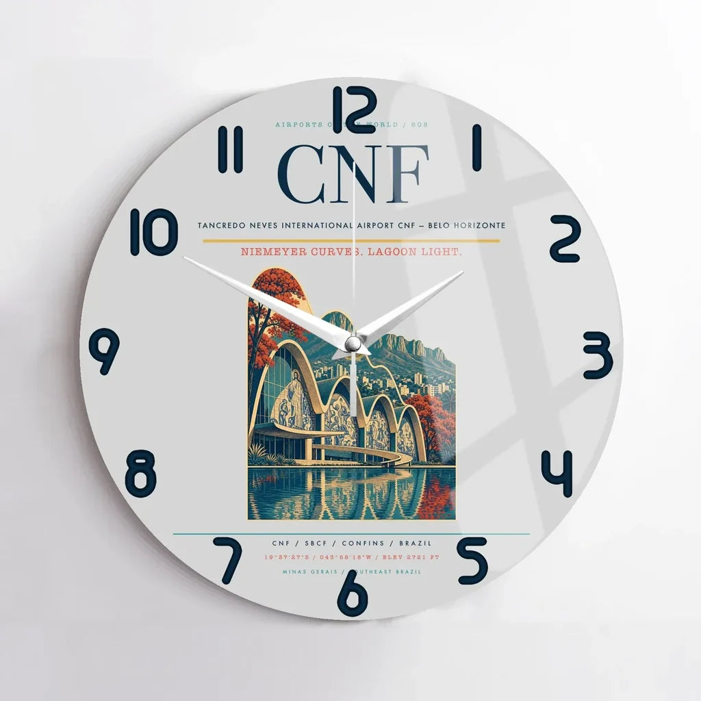 Tancredo Neves International Airport (CNF) design on light gray no frame wall clock