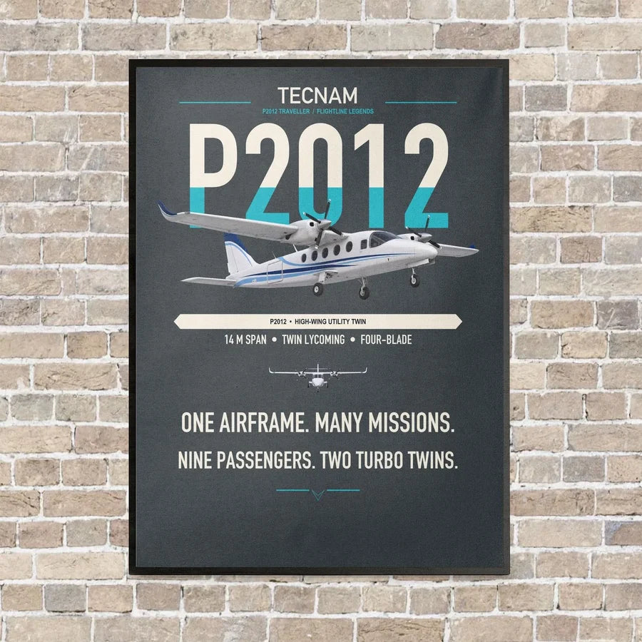 Tecnam P2012 Traveller vertical canvas print - framed - gray background