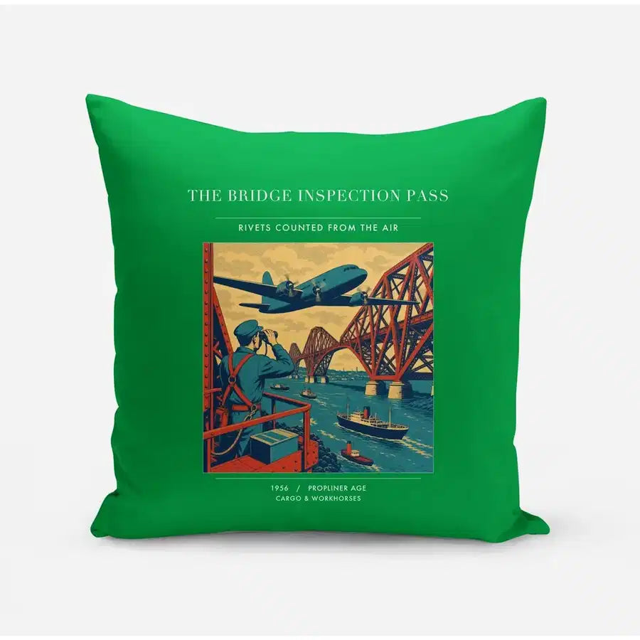 VINTAGE G4482 - The Bridge Inspection Pass - Designed Pillows design on green