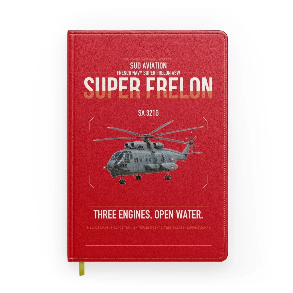 Sud Aviation SA 321G Super Frelon design on red notebook