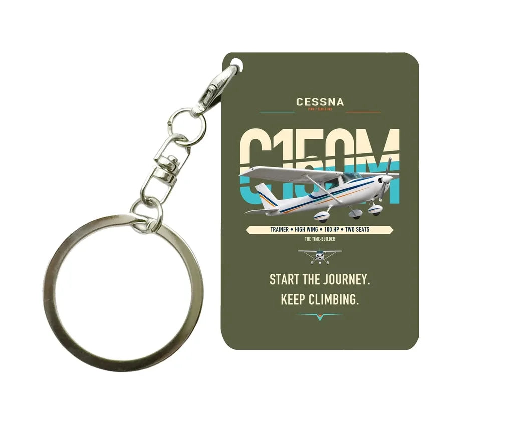 Cessna 150M design on green army designed key chain, double-side print