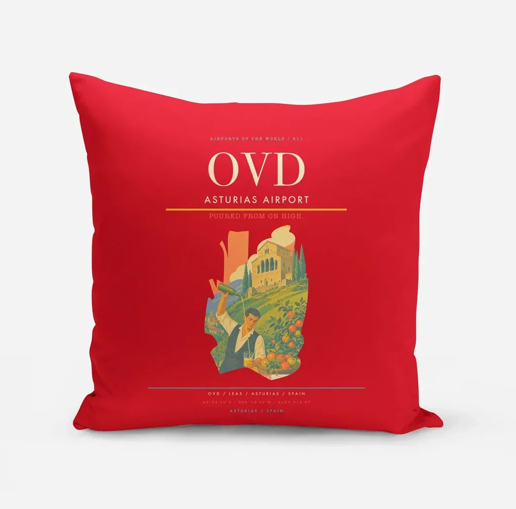 Asturias Airport (OVD) design on red pillow