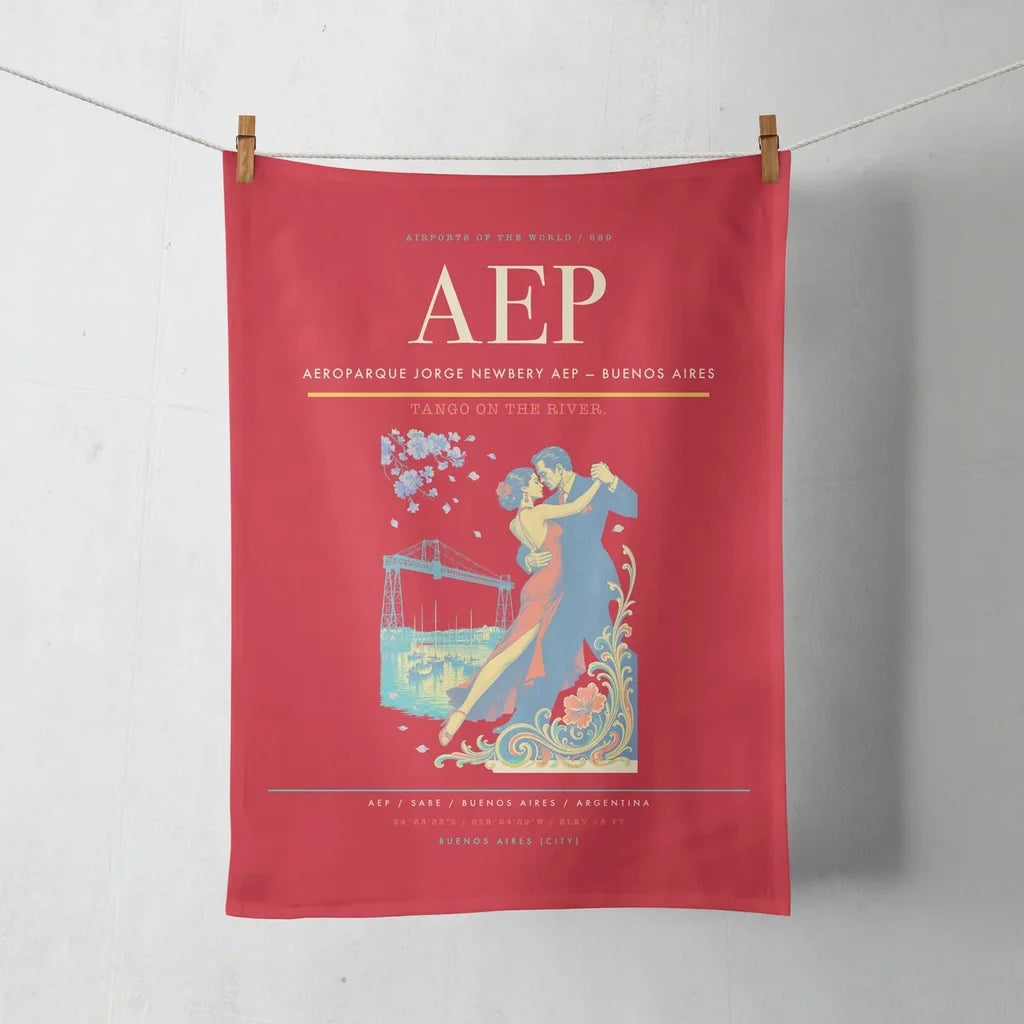Aeroparque Jorge Newbery (AEP) design on red towel