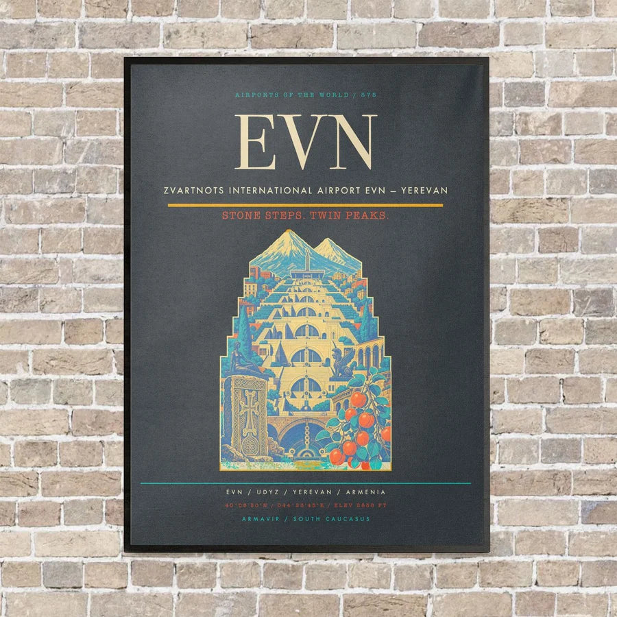 Zvartnots International Airport EVN — Yerevan vertical canvas print - framed - gray background