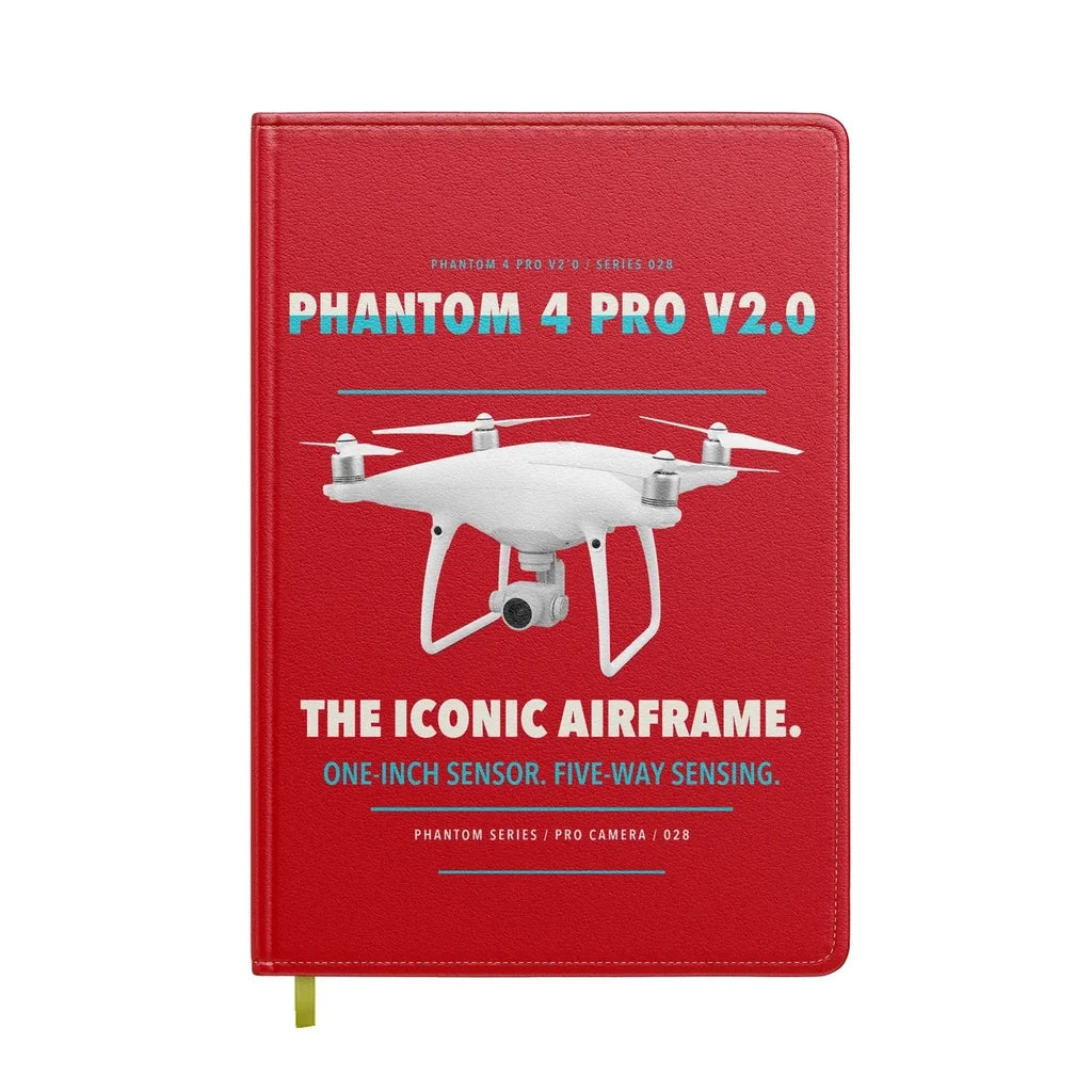 DJI Phantom 4 Pro V2.0 design on red notebook
