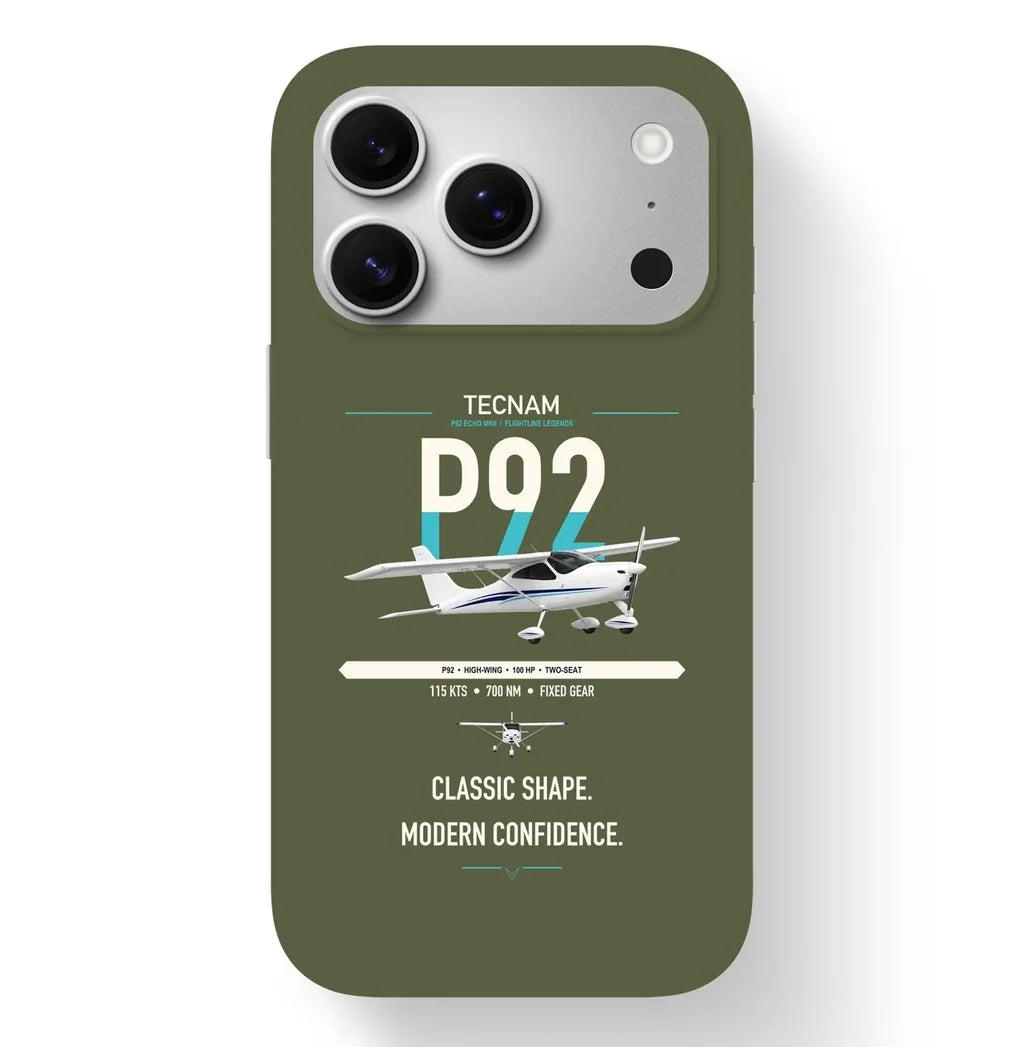 Tecnam P92 Echo MkII design on green army magsafe iphone case, for iPhone 17 Pro