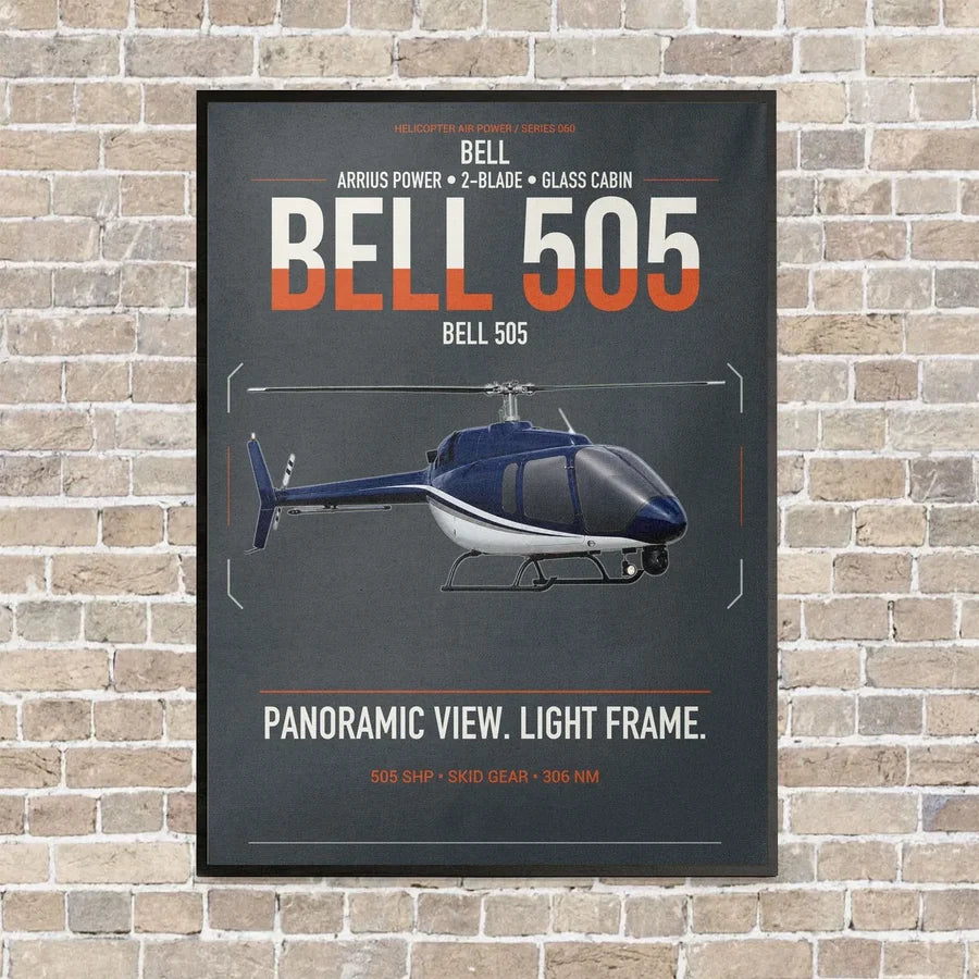 Bell 505 vertical canvas print - framed - gray background
