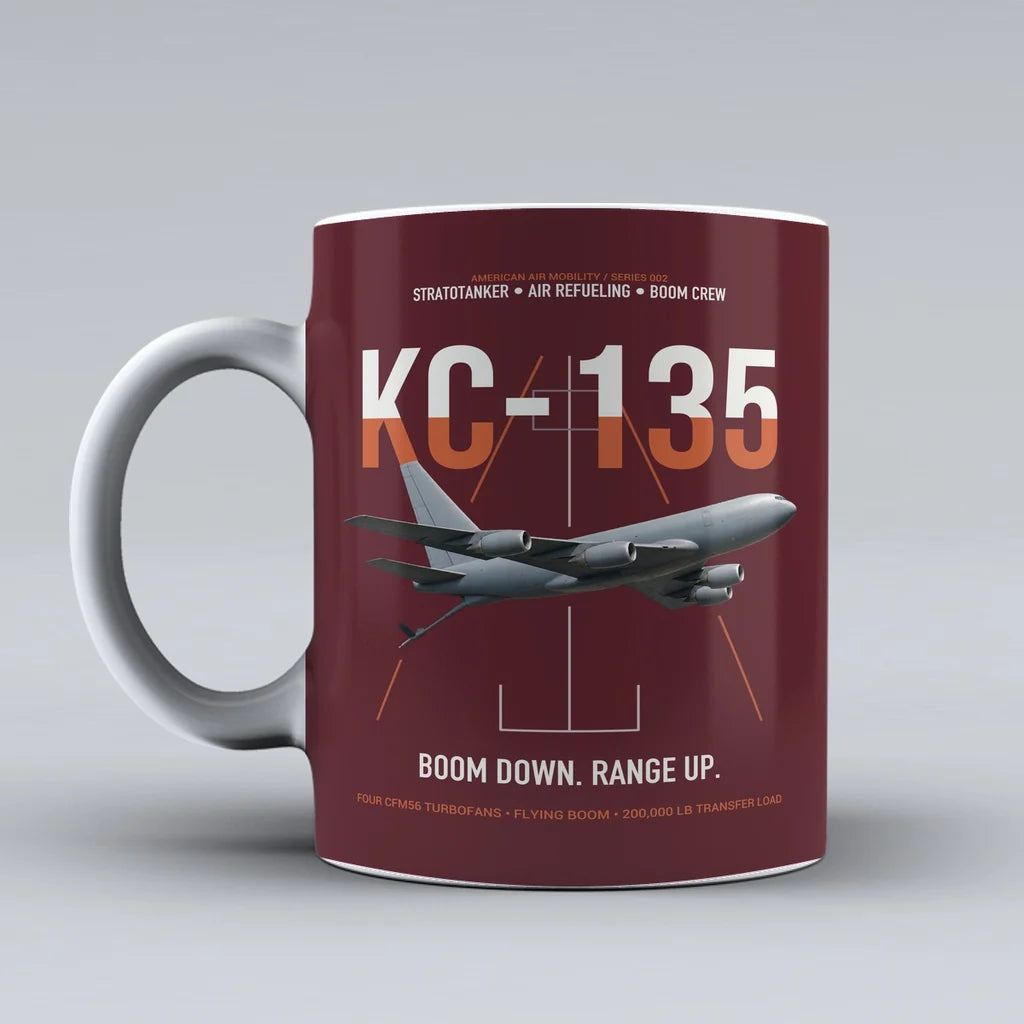 KC-135 STRATOTANKER design on dark red ceramic mug, double-side print