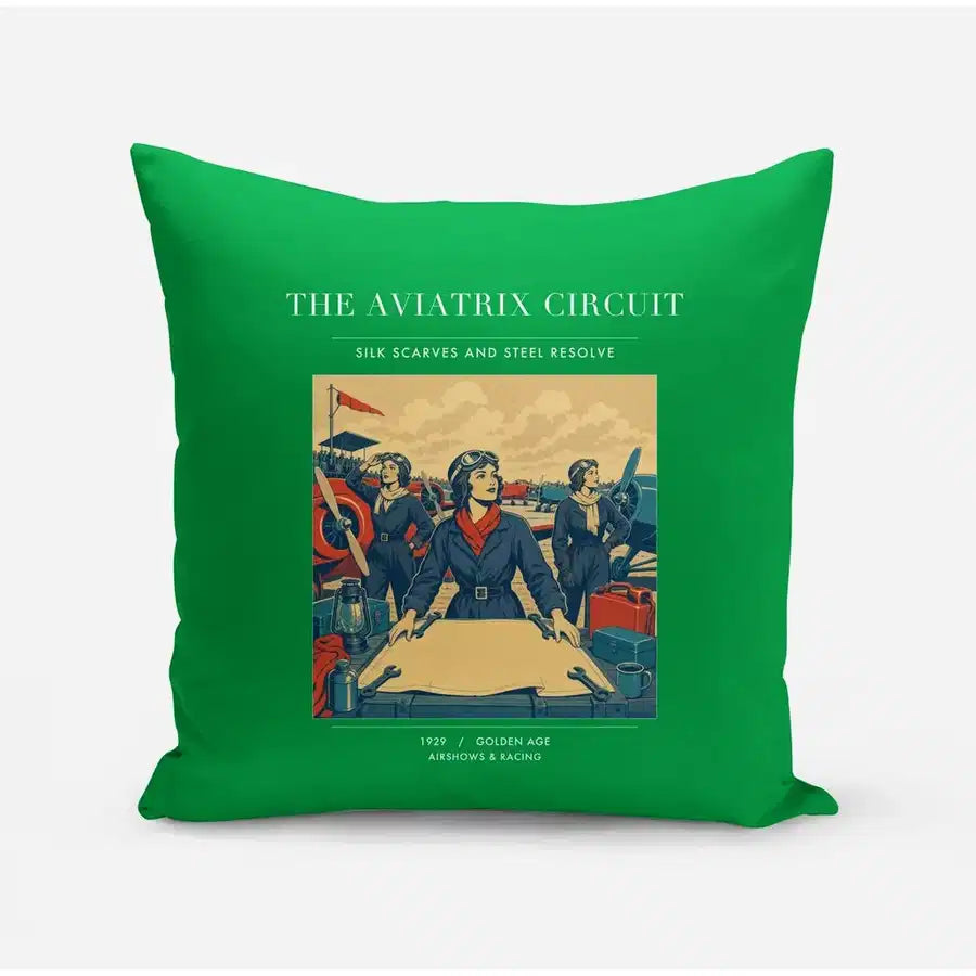 VINTAGE G4164 - The Aviatrix Circuit - Designed Pillows design on green