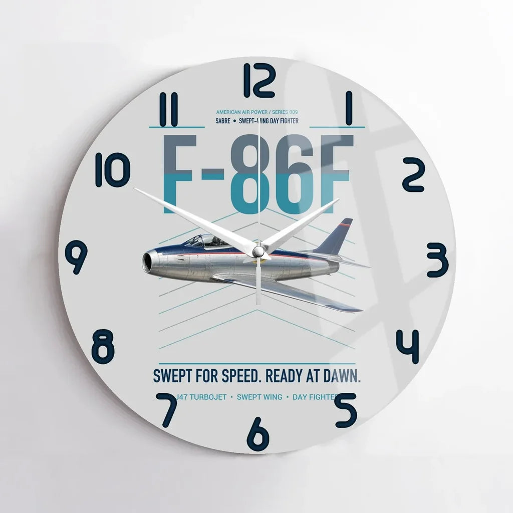 F-86F Sabre design on light gray no frame wall clock