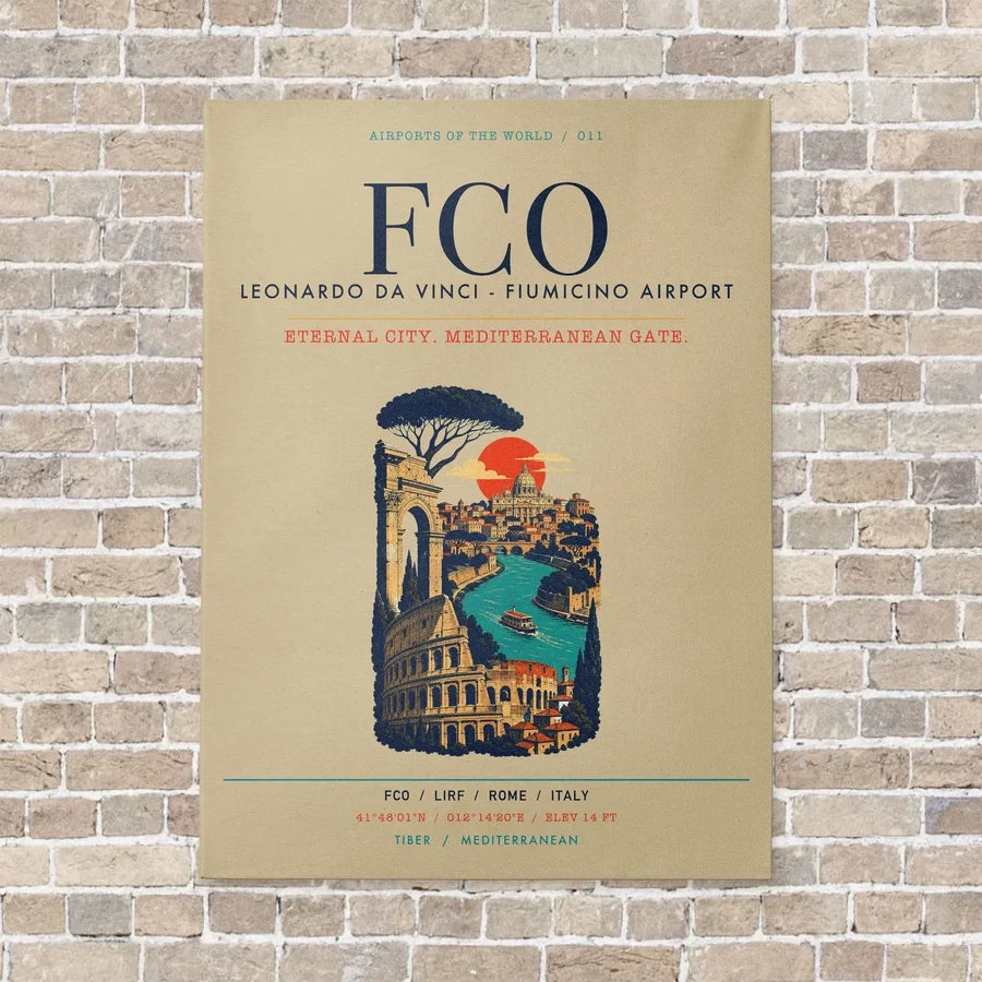 Rome Leonardo da Vinci Fiumicino Airport FCO vertical canvas print - no frame - beige background