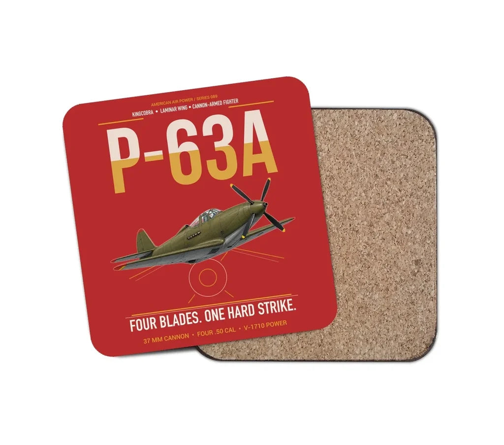 P-63A Kingcobra design on red 1 piece coaster