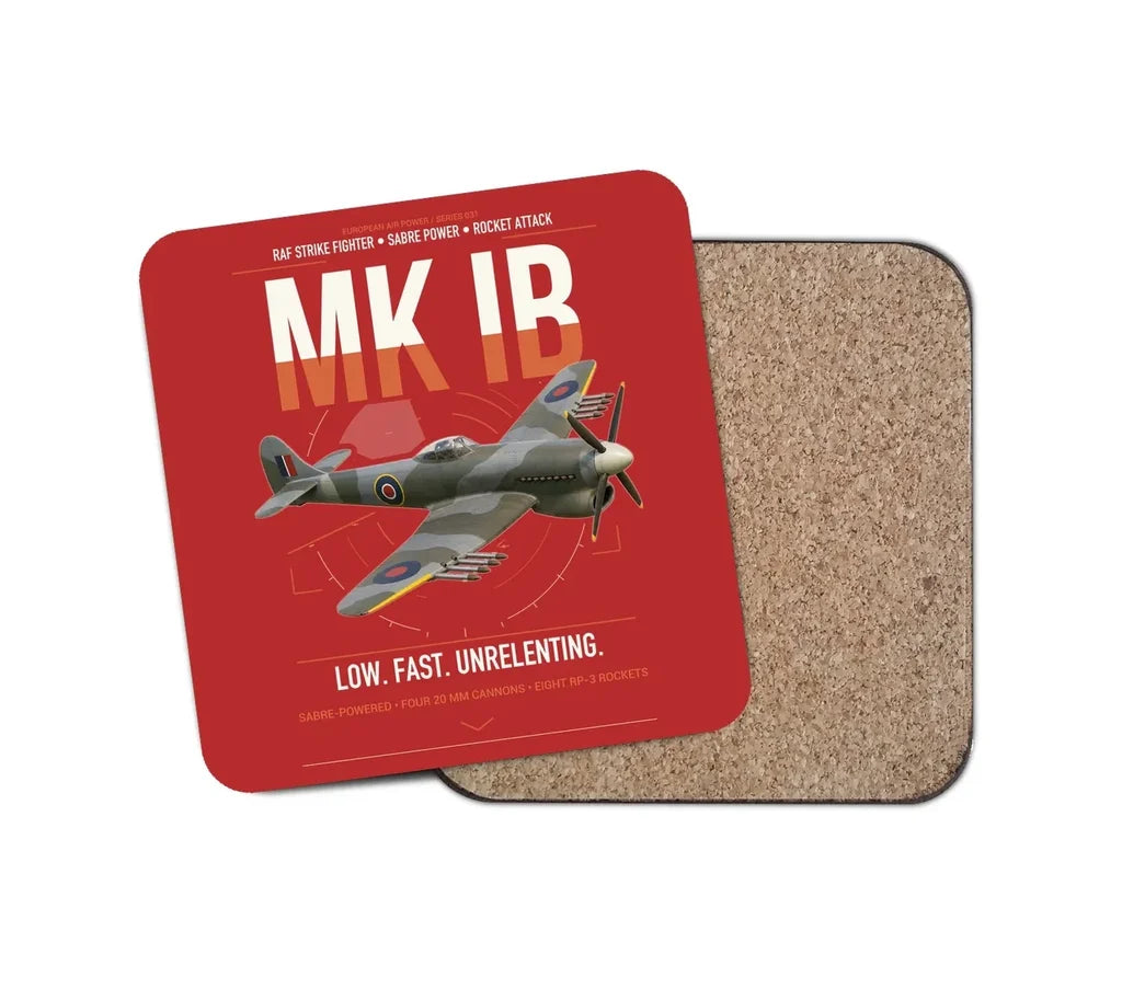 Hawker Typhoon Mk IB design on red 1 piece coaster