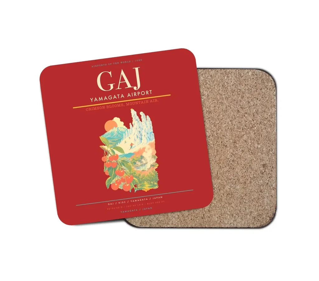 Yamagata Airport (GAJ) design on red 1 piece coaster