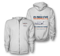 Thumbnail for Saab GlobalEye design on white premium zipped hoodie, double-side print