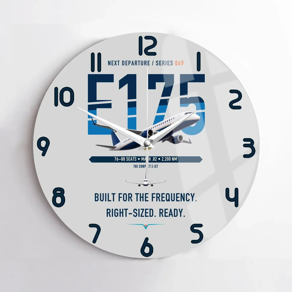 Embraer E175 design on light gray no frame wall clock