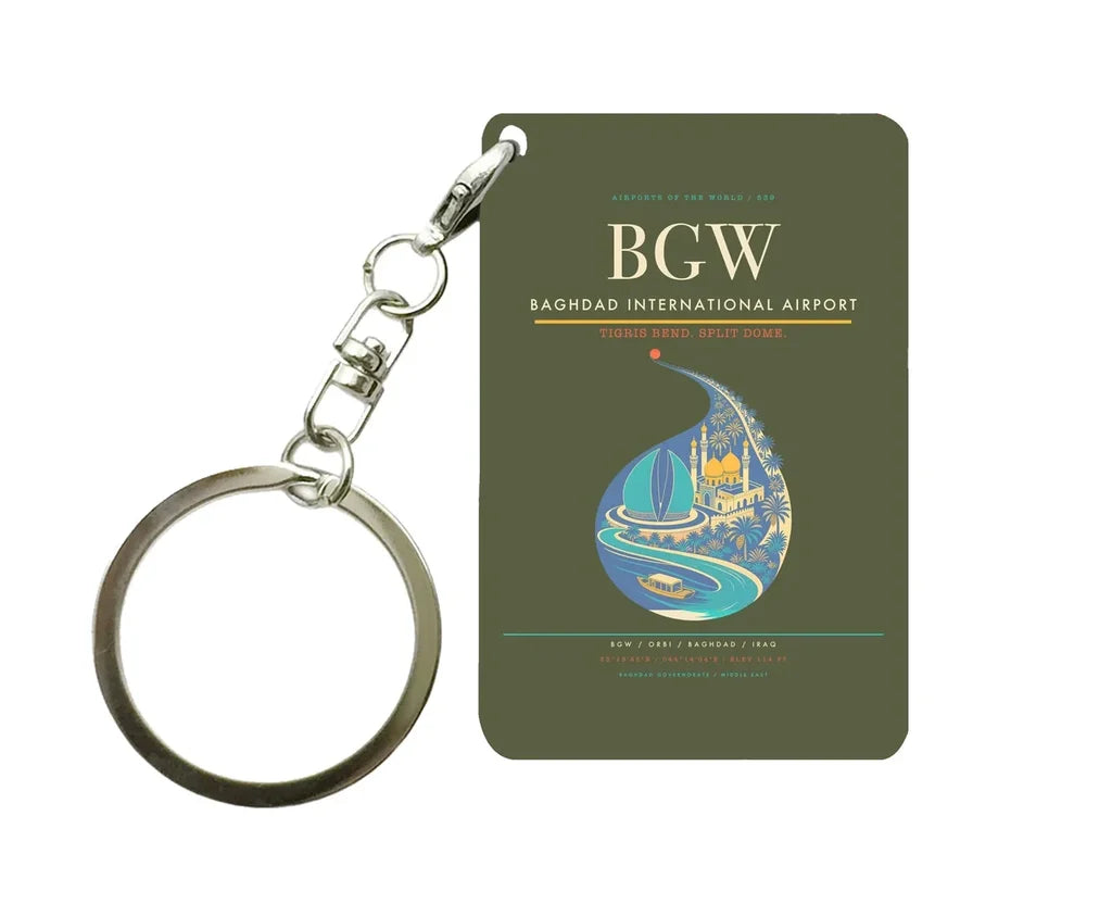 Baghdad International Airport BGW Key Chain design on green army key chain