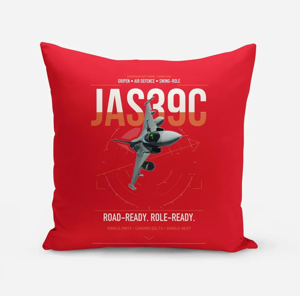 Saab JAS 39C Gripen design on red pillow