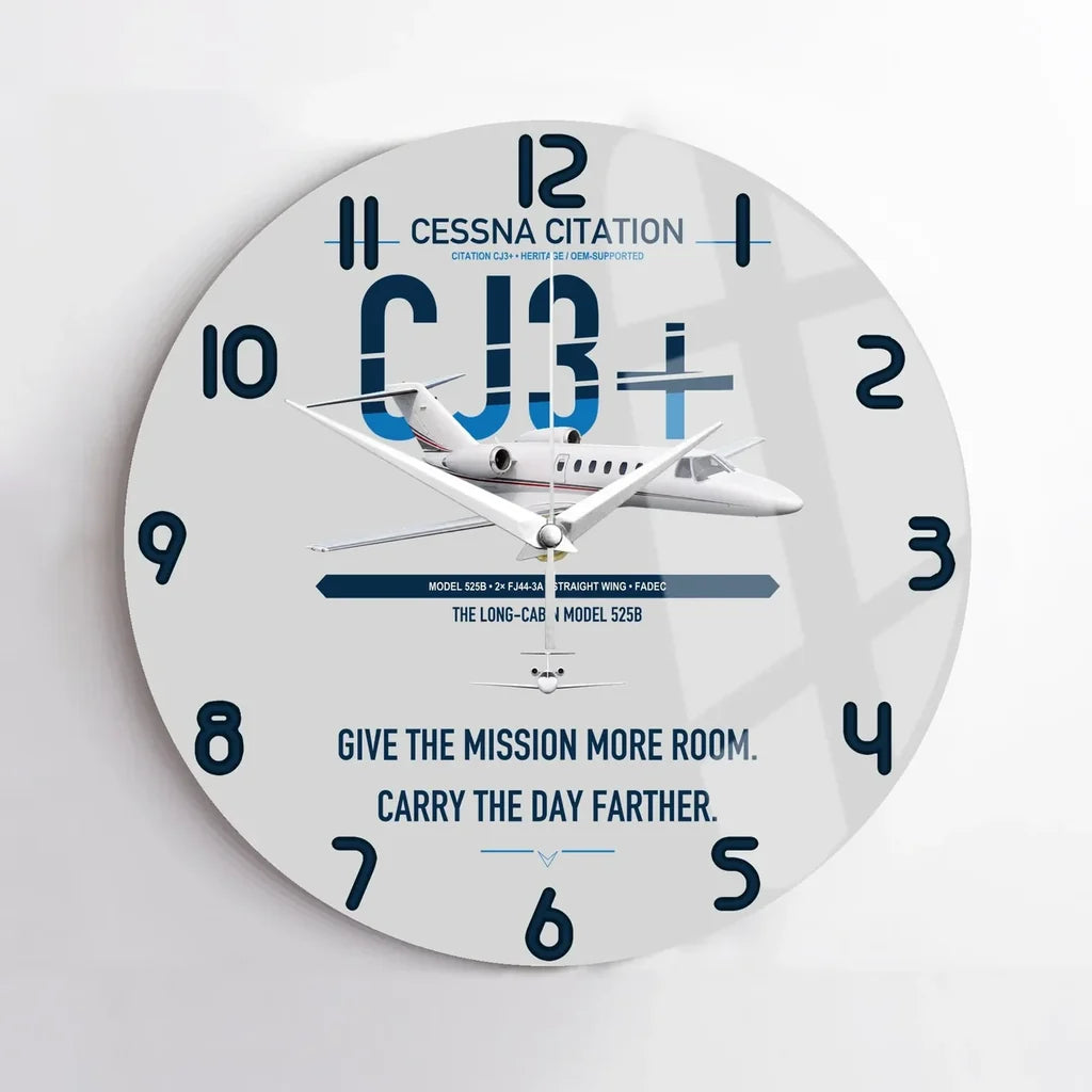 Cessna Citation CJ3+ design on light gray no frame wall clock