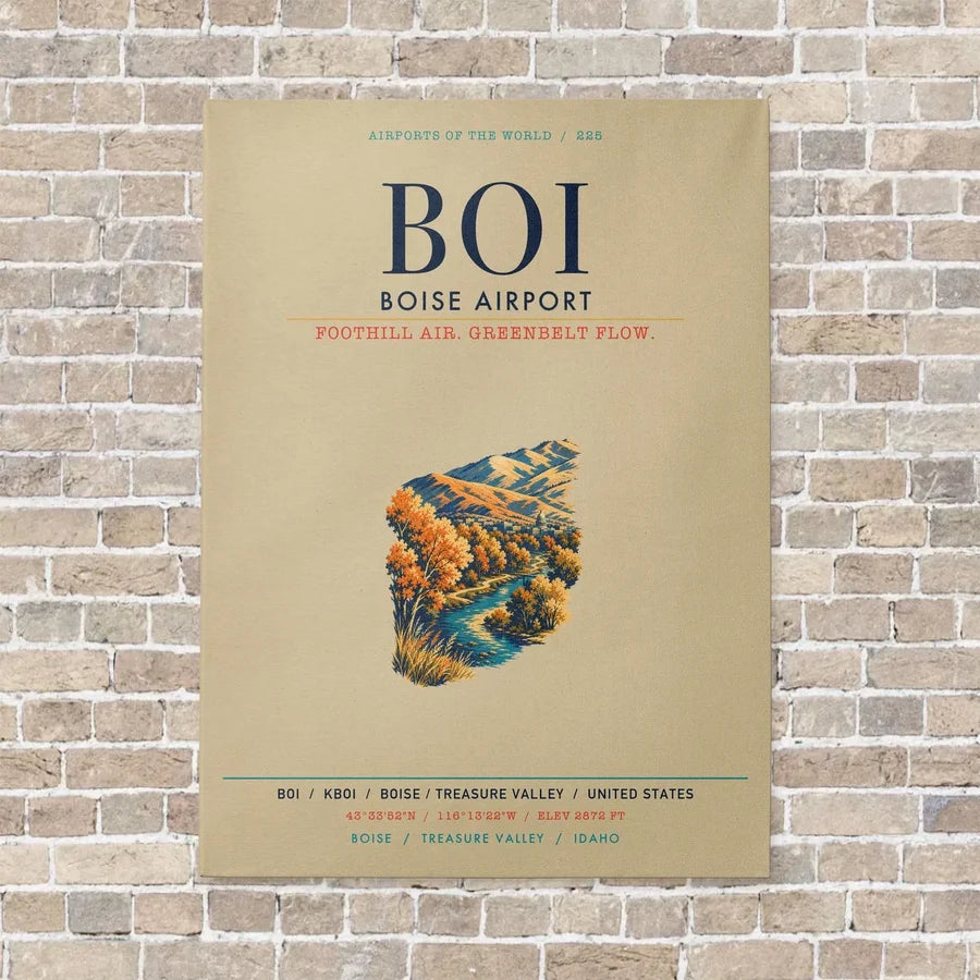 Boise Airport BOI vertical canvas print - no frame - beige background