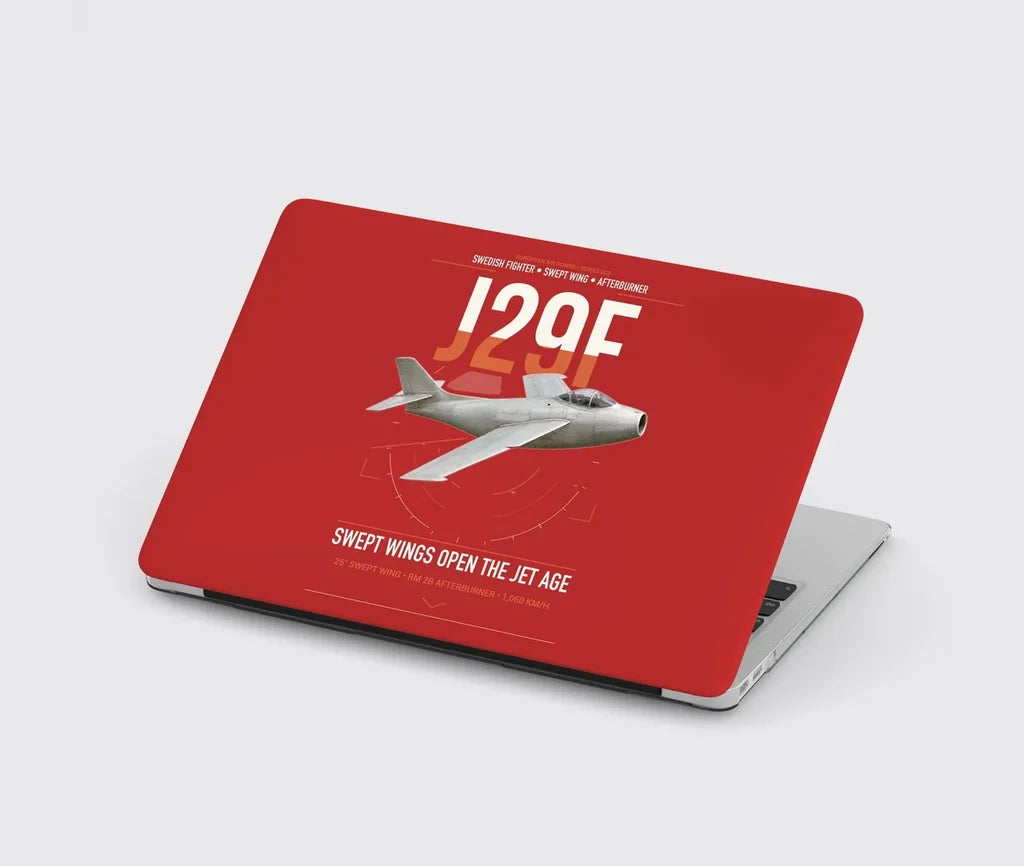 Saab J 29F Tunnan design on red MacBook case