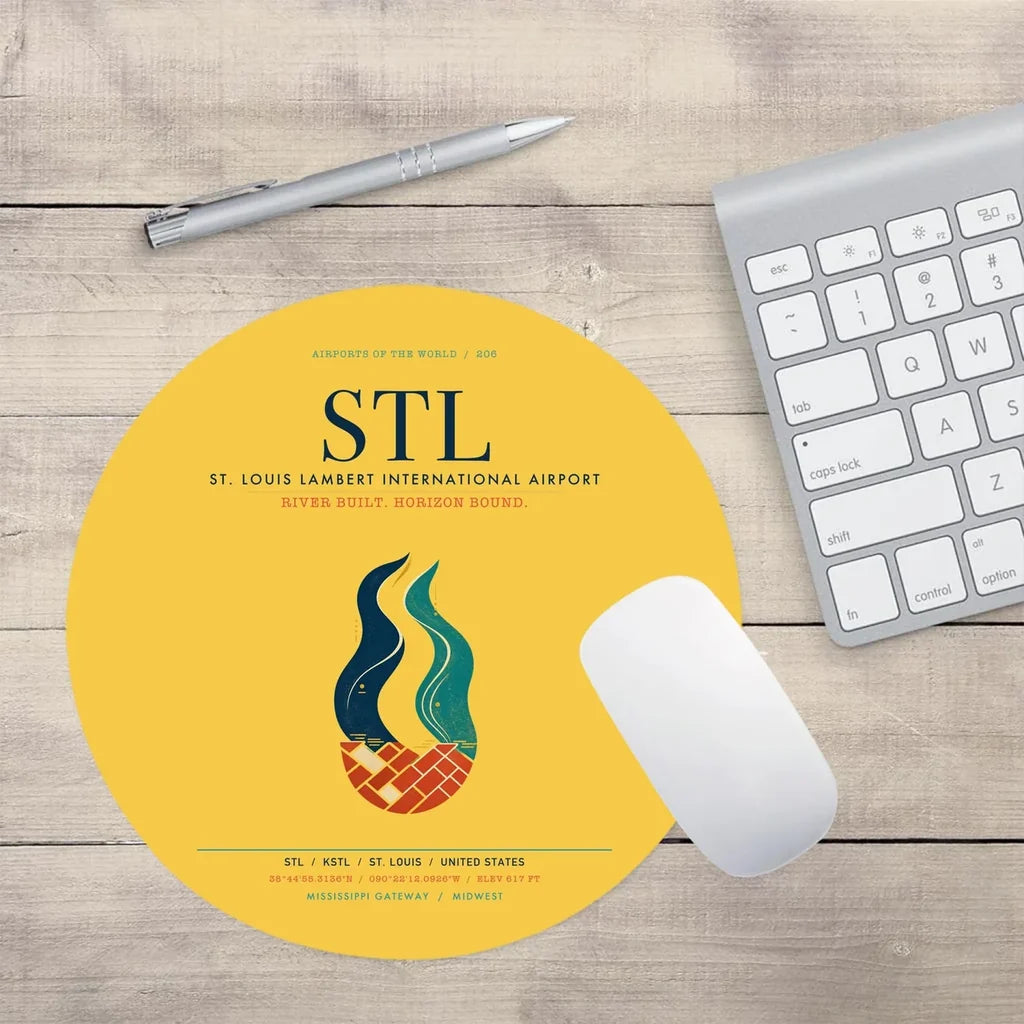 St. Louis Lambert International Airport (STL) design on yellow round mouse pad