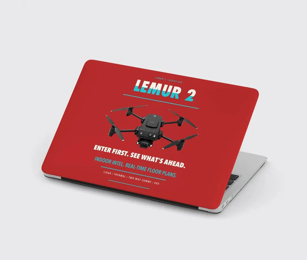 BRINC LEMUR 2 design on red MacBook case