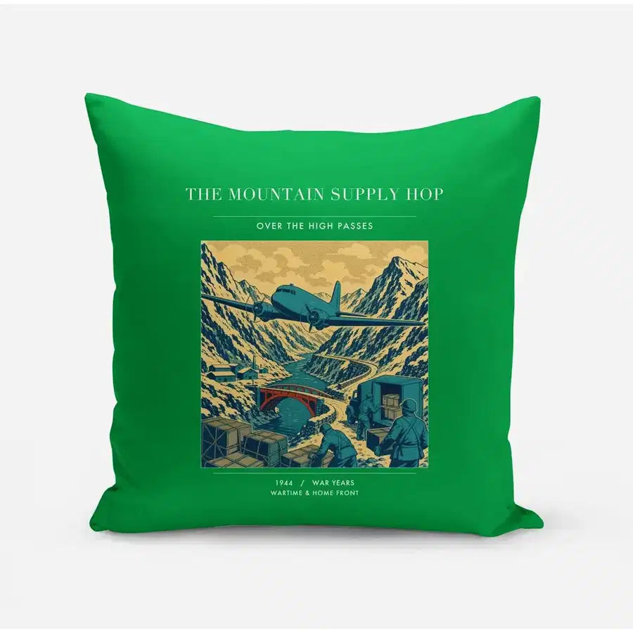 VINTAGE G4518 - The Mountain Supply Hop - Designed Pillows design on green