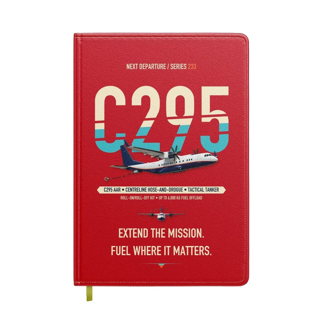 Airbus C295 Air-to-Air Refuelling design on red notebook