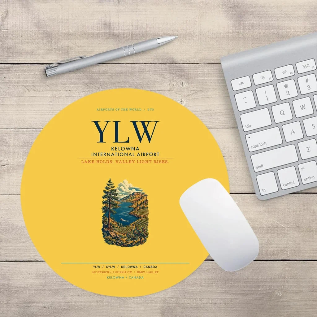 Kelowna International Airport (YLW) design on yellow round mouse pad