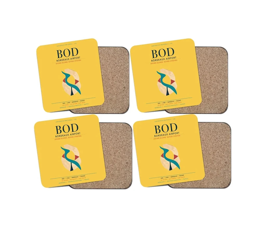 Bordeaux Airport (BOD) design on yellow 4 pieces set coaster