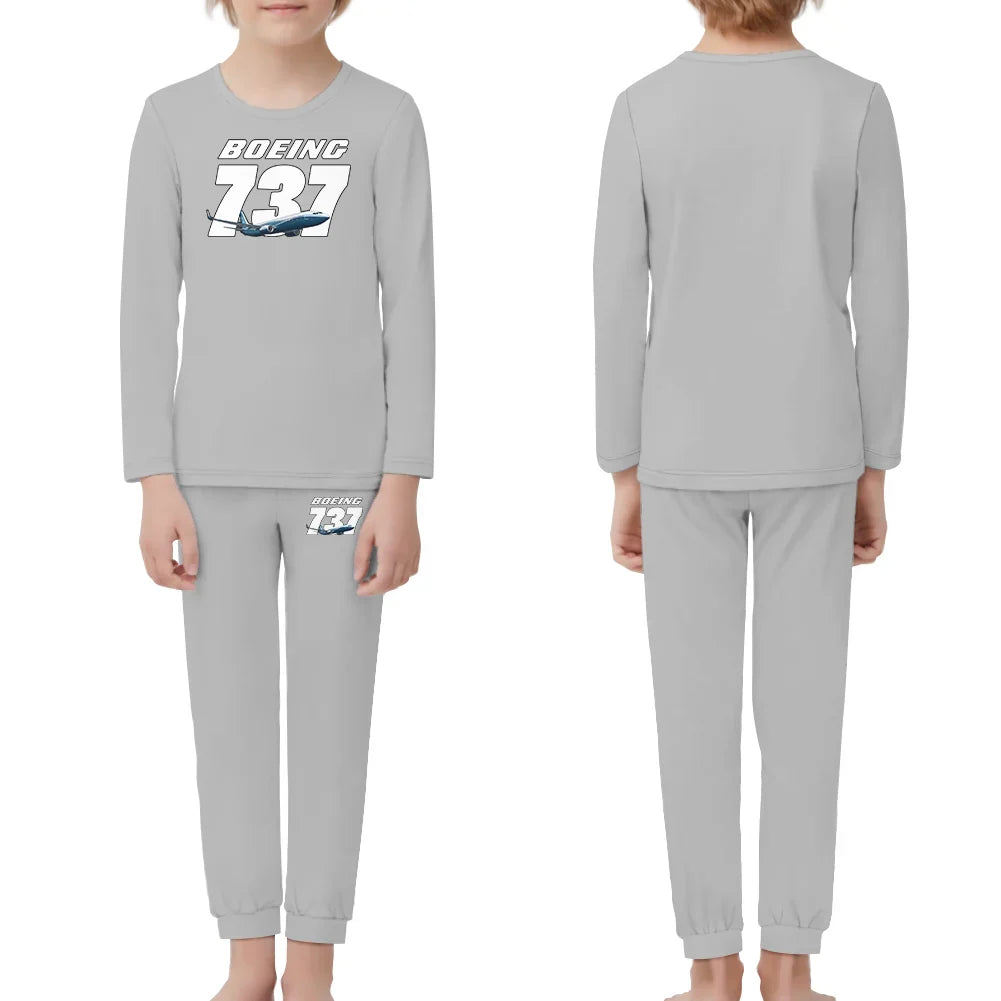 Super Boeing 737+Text children pajamas - Light Gray