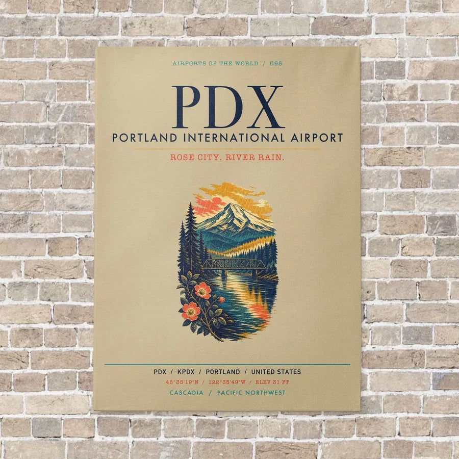 Portland International Airport PDX vertical canvas print - no frame - beige background