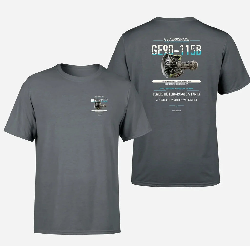 GE90-115B design on gray t shirt